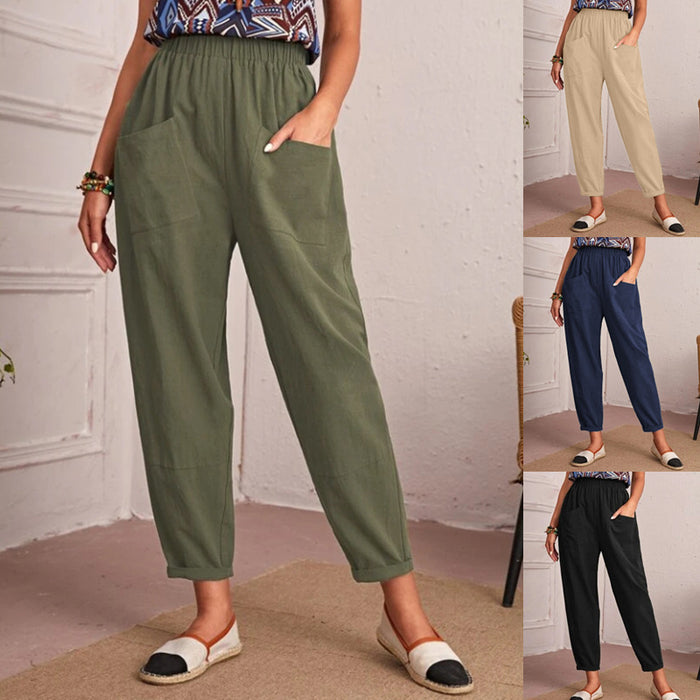 Cotton Linen Elastic-waist Casual Pants