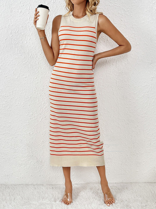 Slim Women Knitted Striped Long Fashion Dress