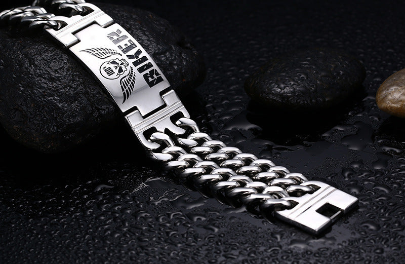 Stainless Steel Skull Double Chain Biker Bracelets