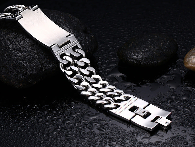 Stainless Steel Skull Double Chain Biker Bracelets