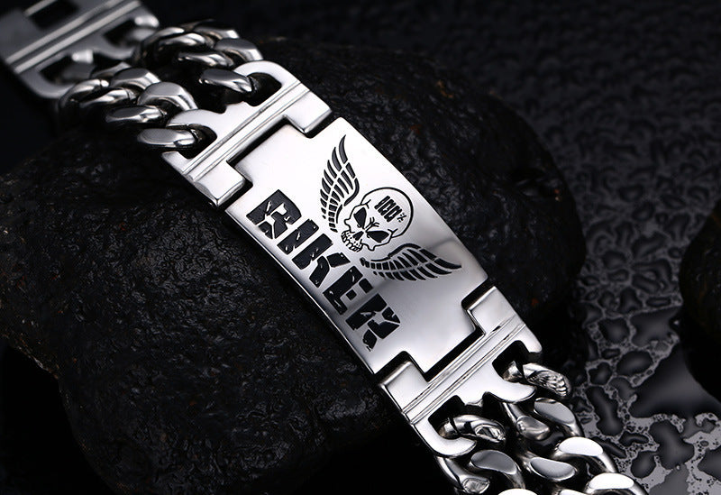 Stainless Steel Skull Double Chain Biker Bracelets