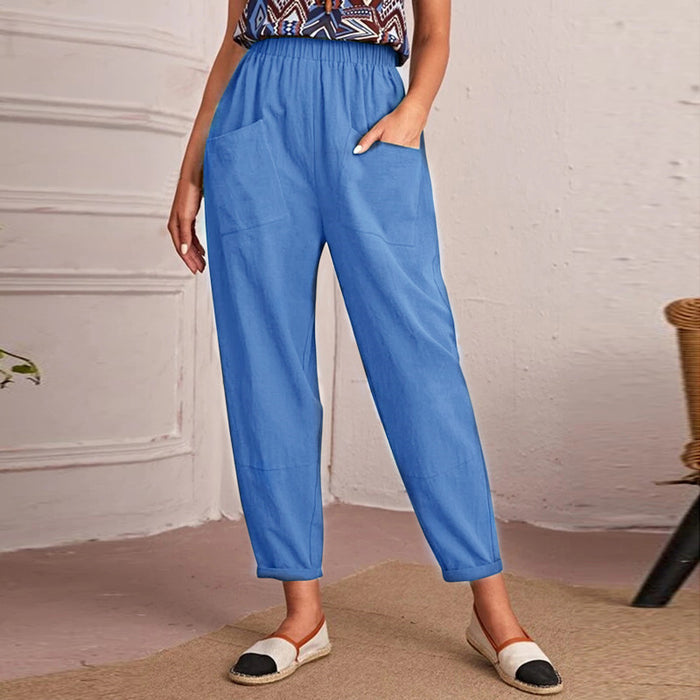 Cotton Linen Elastic-waist Casual Pants