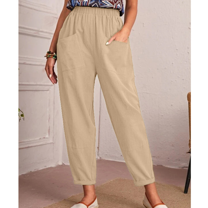 Cotton Linen Elastic-waist Casual Pants