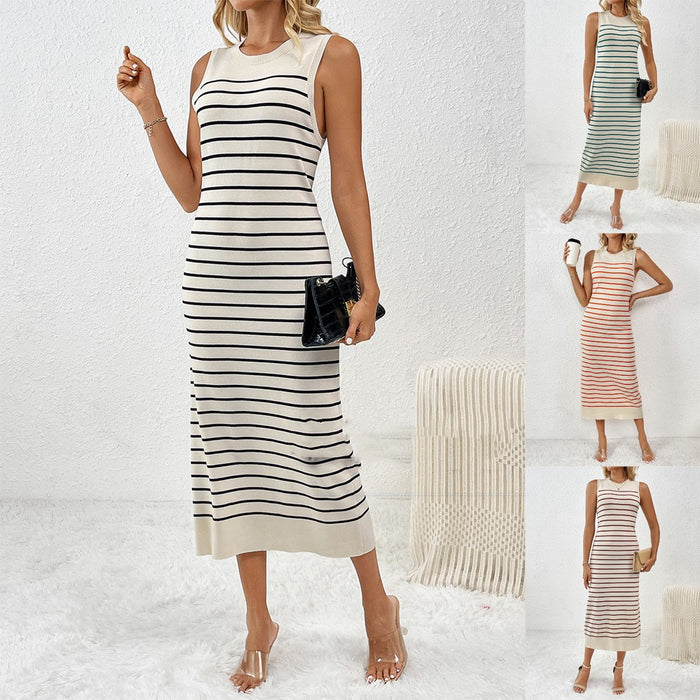 Slim Women Knitted Striped Long Fashion Dress