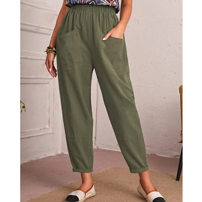 Cotton Linen Elastic-waist Casual Pants