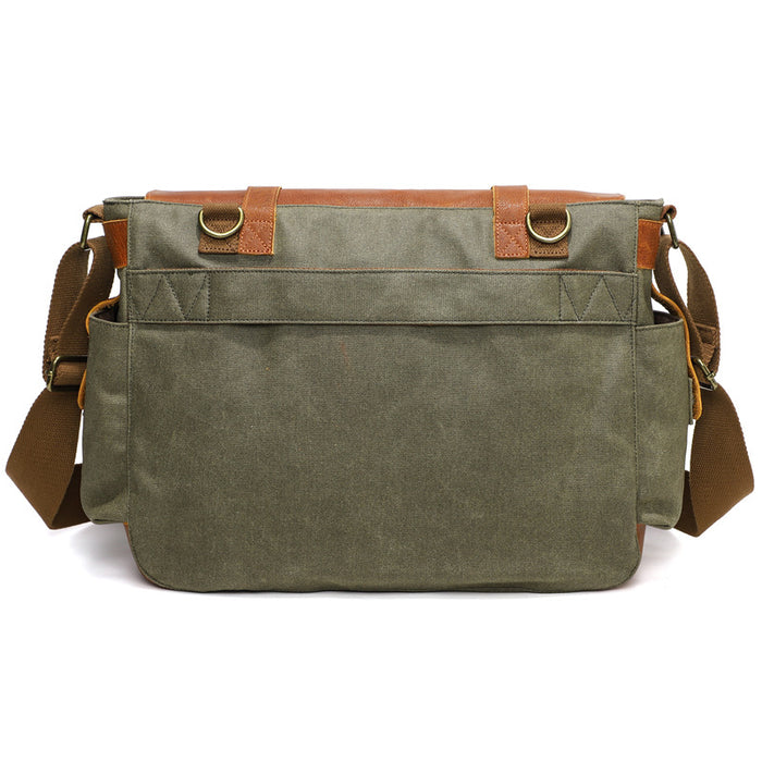 Cowhide Waxed Canvas Crossbody Shoulder Bag