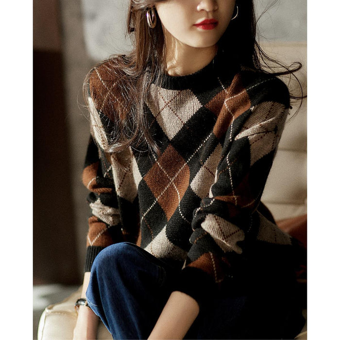 Diamond Plaid Wool Top