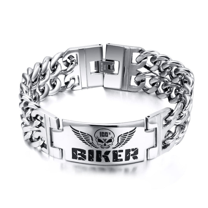 Stainless Steel Skull Double Chain Biker Bracelets