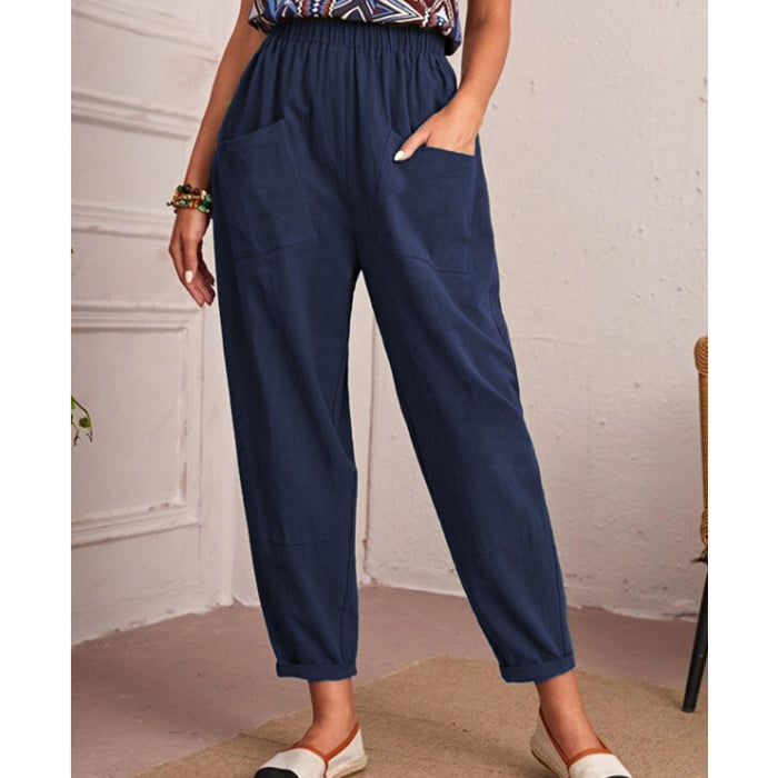 Cotton Linen Elastic-waist Casual Pants