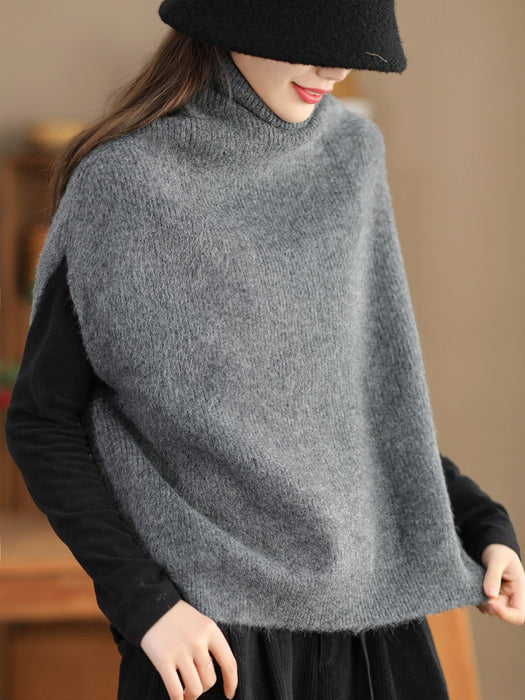 Pullover Sleeveless Turtleneck Knitting Sweater