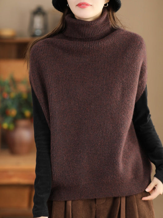 Pullover Sleeveless Turtleneck Knitting Sweater