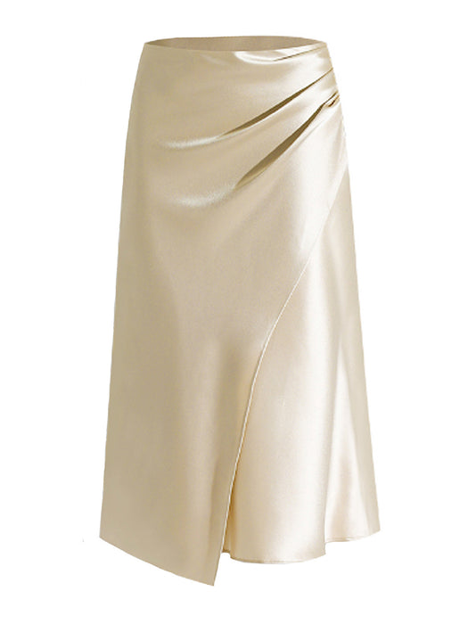 High Waist Satin Heap Pleated Split Dress