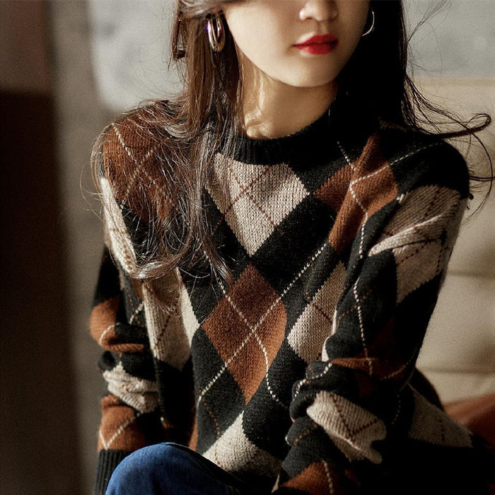 Diamond Plaid Wool Top