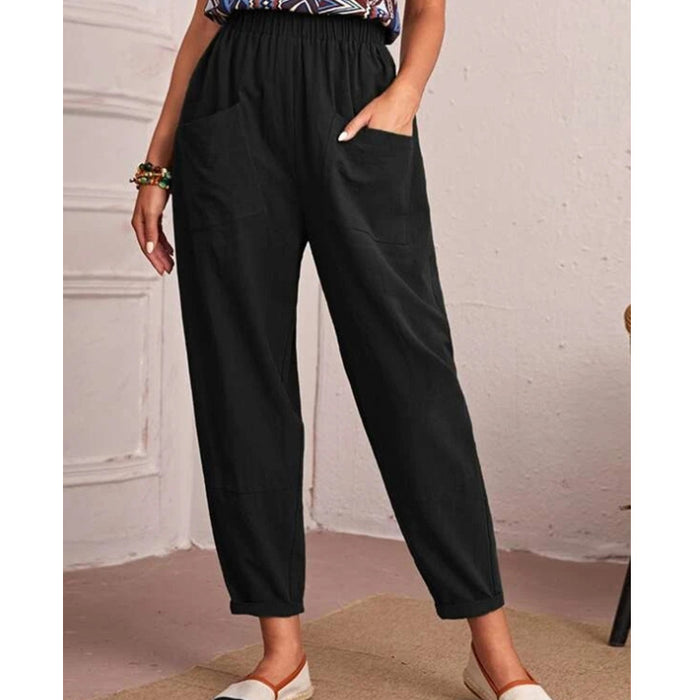 Cotton Linen Elastic-waist Casual Pants