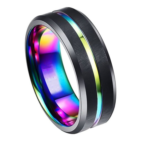 BLACK RAINBOW 8MM BAND RING