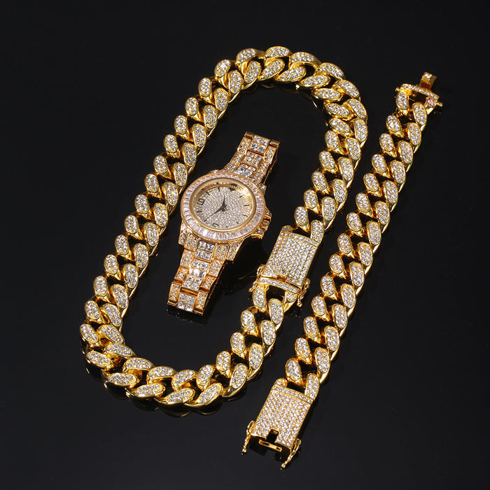 Cuban Chain & Bracelet Bundle + Free Iced Out Watches