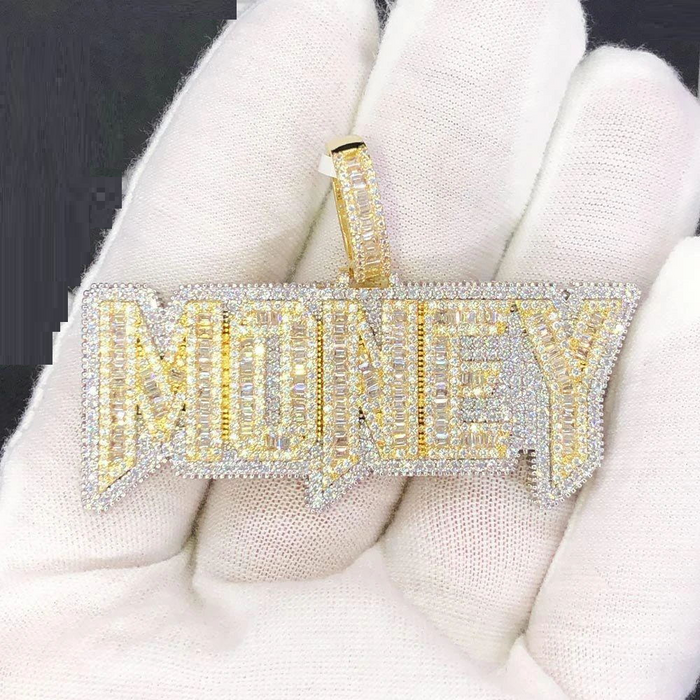 Iced Out  Rectangle "MONEY" Pendant