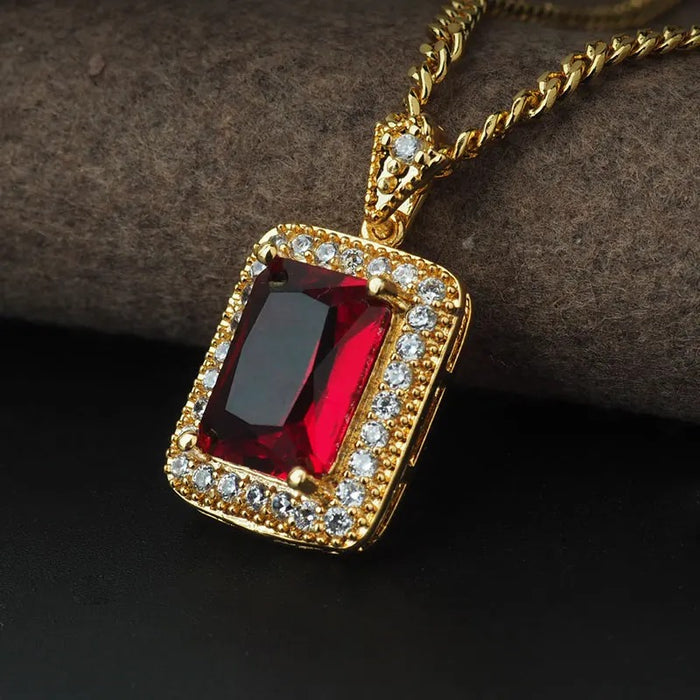 SQUARE GEMSTONE PENDANT CHAIN