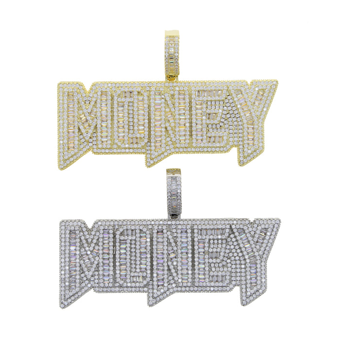 Iced Out  Rectangle "MONEY" Pendant