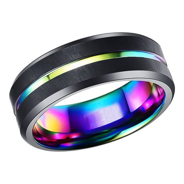 BLACK RAINBOW 8MM BAND RING