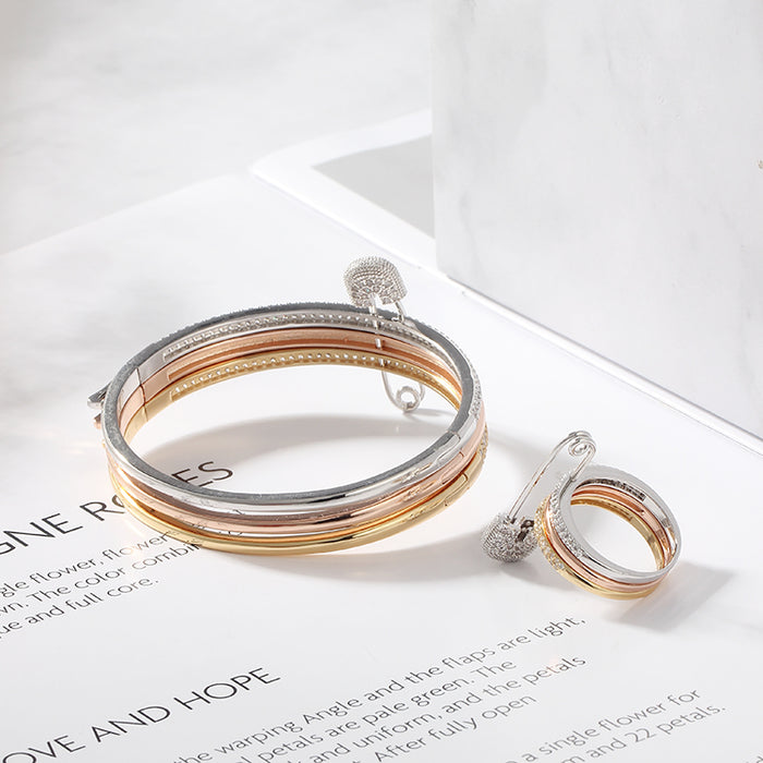 SAFETY PIN STACKED BANGLE AND RIND SET