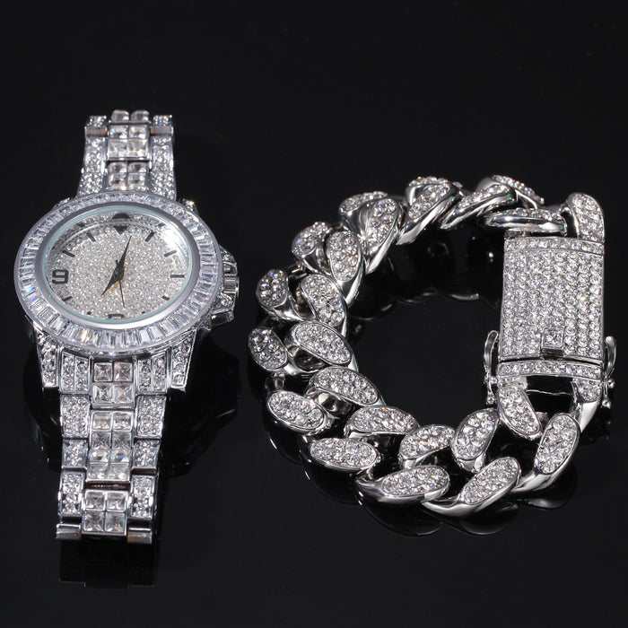 Cuban Chain & Bracelet Bundle + Free Iced Out Watches