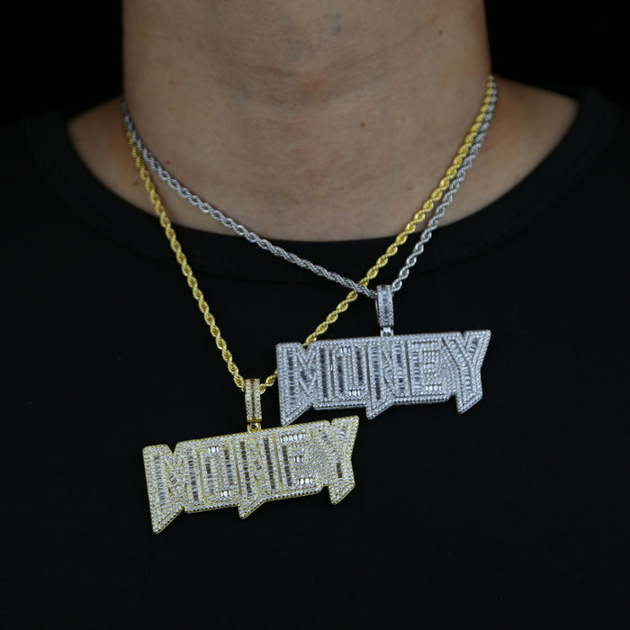 Iced Out  Rectangle "MONEY" Pendant