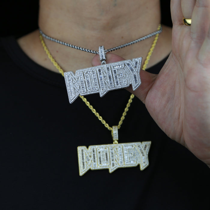 Iced Out  Rectangle "MONEY" Pendant