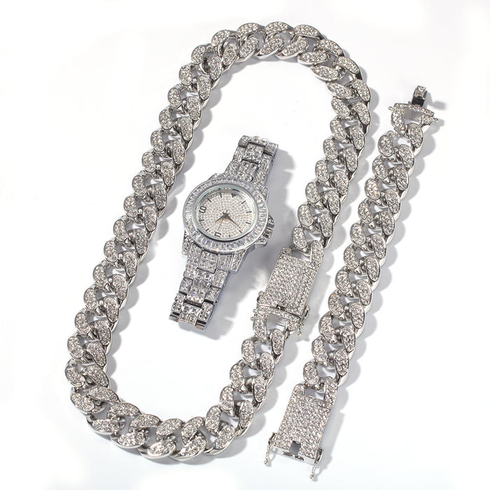 Cuban Chain & Bracelet Bundle + Free Iced Out Watches