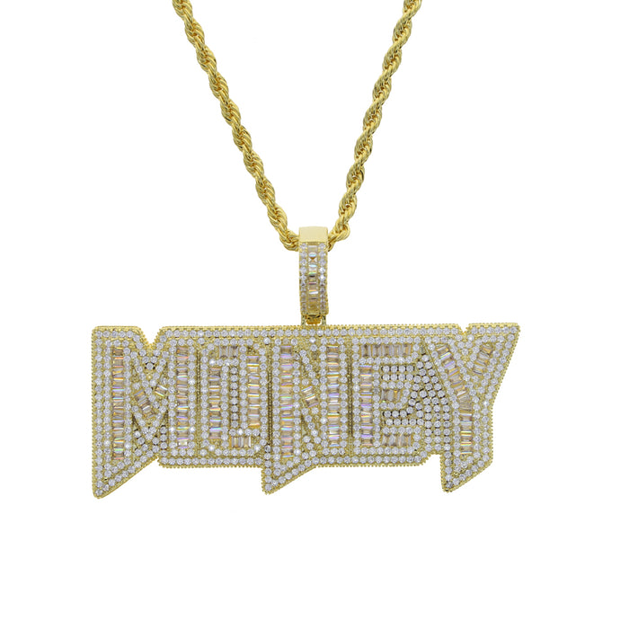 Iced Out  Rectangle "MONEY" Pendant