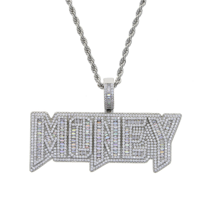 Iced Out  Rectangle "MONEY" Pendant