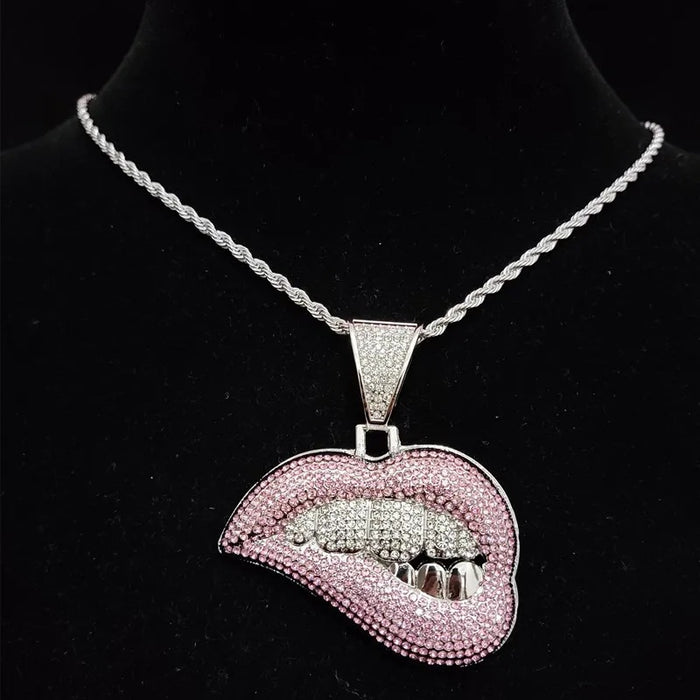 Pink Biting Lip Pendant